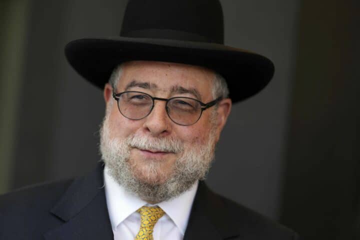 Chief Rabbi Pinchas Goldschmidt poses for media while rabbis from across Europe attend the 32nd General Convention in Munich, Germany, Monday, May 30, 2022. The Conference of European Rabbis (CER) is the leading religious and political body representing the Orthodox Jewish communities across the continent and an influential force advocating religious freedom. (AP Photo/Matthias Schrader)